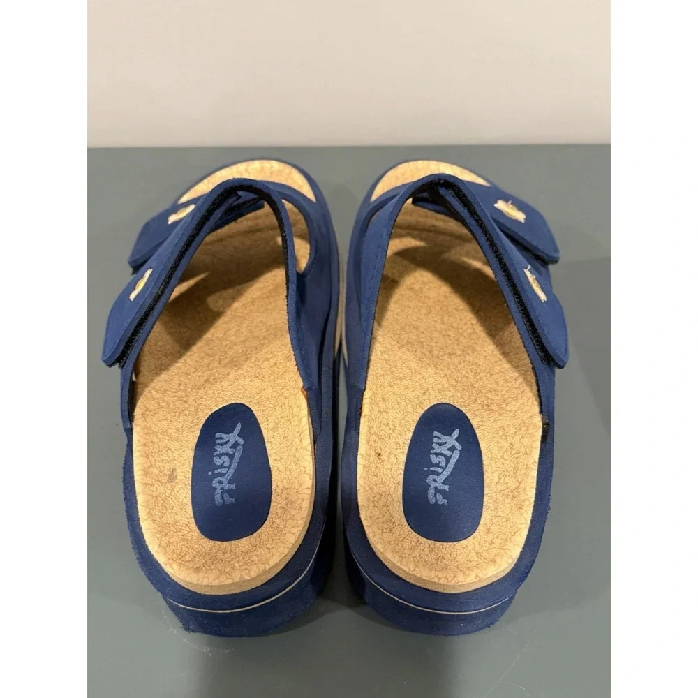 Frisky Blue Floral Slip On Sandal Adjustable Strap Platform Slides Women 9.5